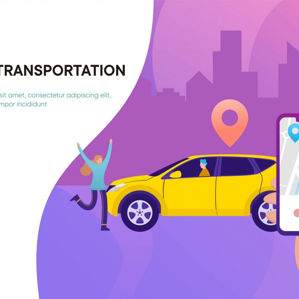 Smart city transportation vector illustration concept,  Online car sharing   with cartoon character and smartphone,  can use for, landing page, template, ui, web, mobile app, poster, banner, flyer